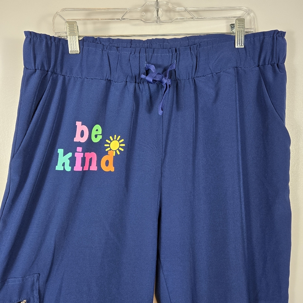 Be Kind Blue Scrub Jogger Elastic Drawstring Pull On Pants Womens Size XL - Picture 4 of 16